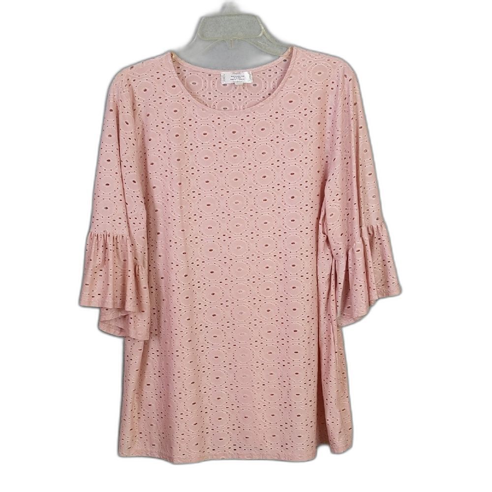 Shannon Ford New York Pink Eyelet Stretch Flutter Sleeves Top Women's 1X